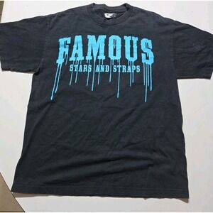 Famous Stars And Straps Letters Logo T Shirt Size L Y2K Black Travis Barker